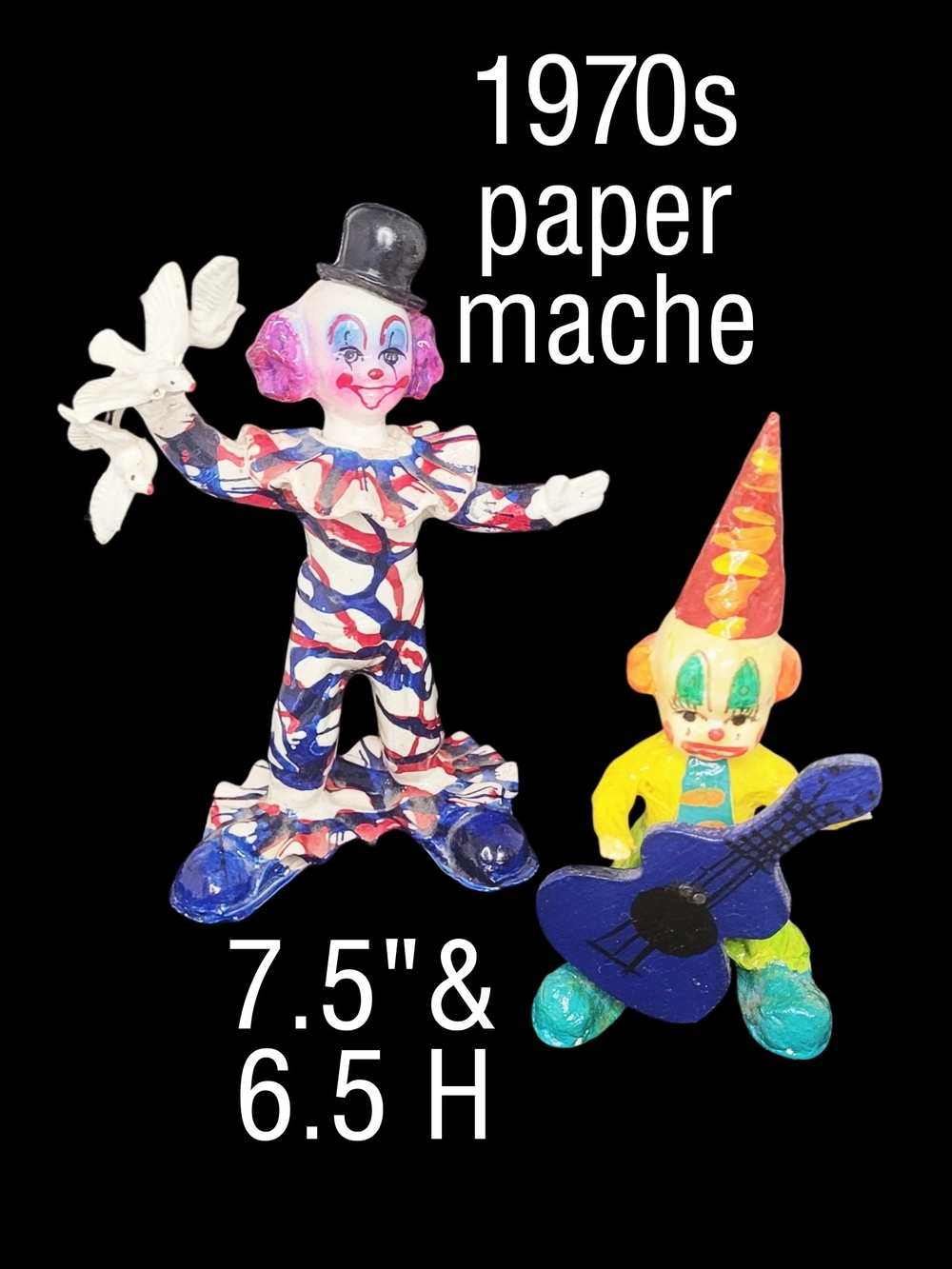 1970s Paper Mache Clown Figurines - Set Of 2 Vintage